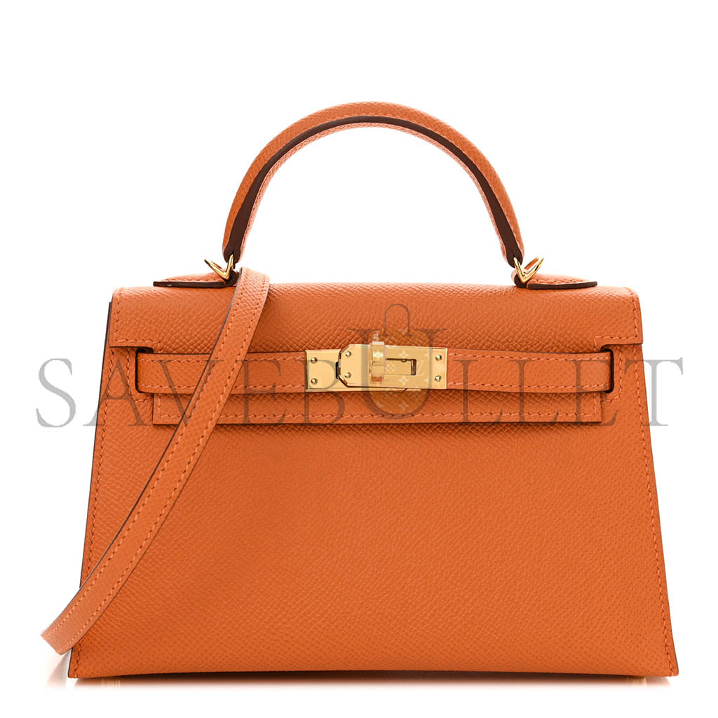 H**mes master mini kelly ii epsom leather orange gold buckle (19*12*5.5cm)